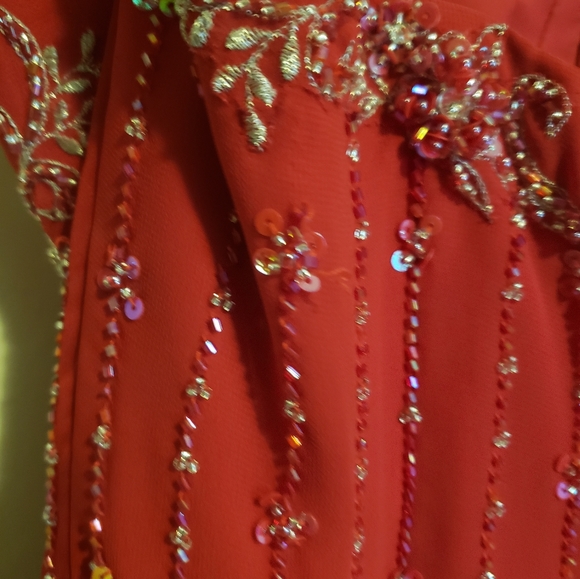 Red Beaded Prom Dress - Picture 4 of 6